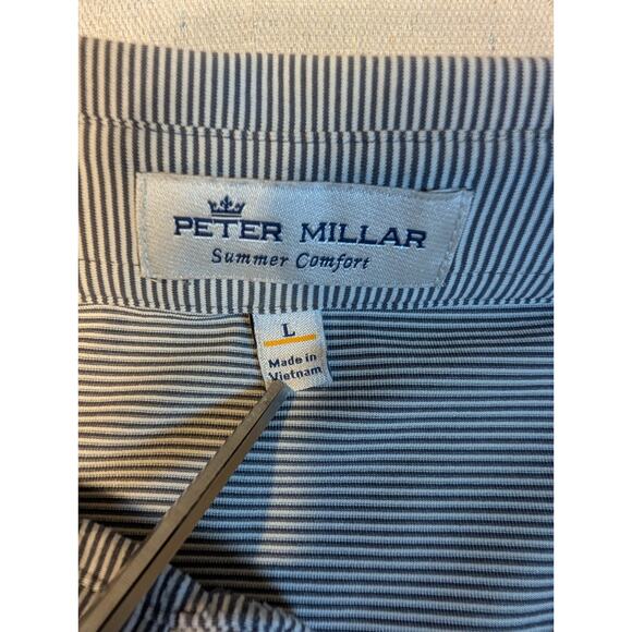 Peter Millar Summer Comfort Golf Polo Shirt Large Blue/White Striped. - Picture 4 of 6